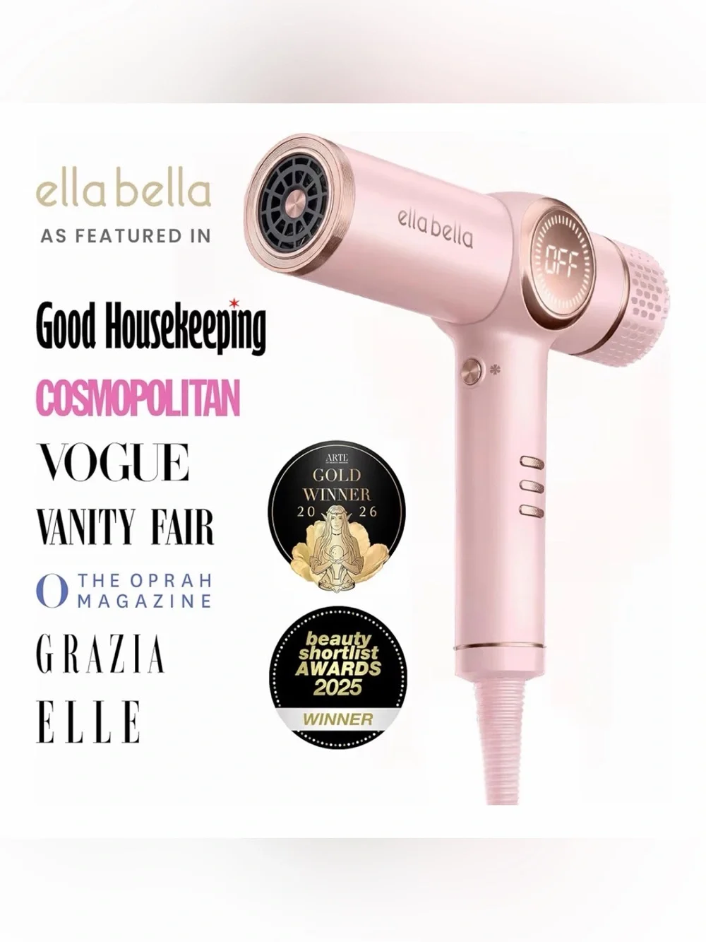 ELLA BELLA® Professional Ionic Hair Dryer with Diffuser, Negative Ion Blow Dryer